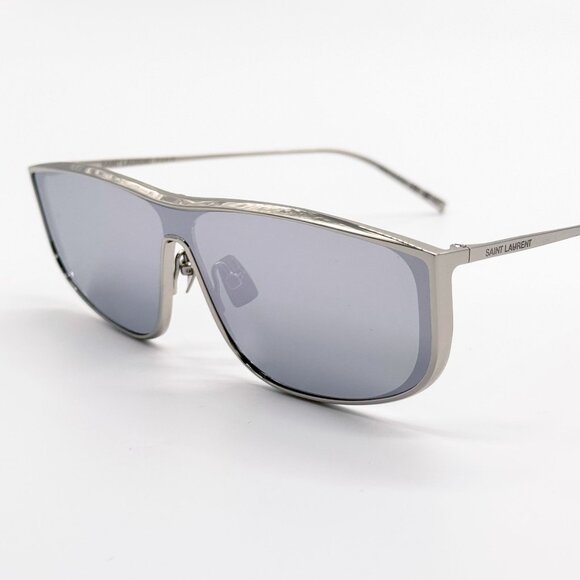 NEW SAINT LAURENT SL605 LUNA 003 SHIELD  SILVER SUNGLASSES SAINT LAURENT SL 605 - Picture 7 of 11